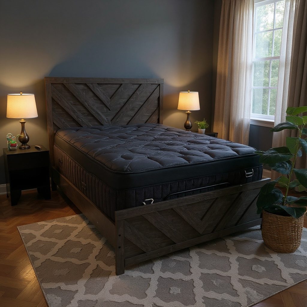 Pillow top mattress on a rustic chevron wood bed