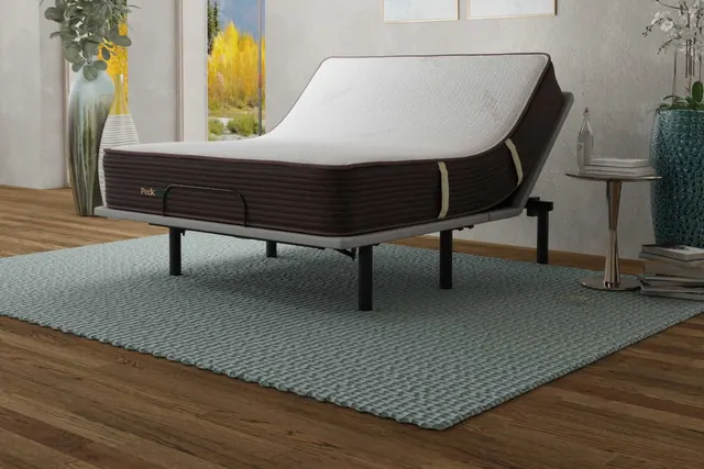 Ergo-Pedic CoreLift Comfort Lounger adjustable base with the head and foot raised under a mattress