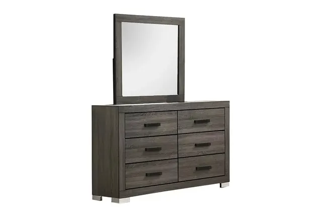 Poundex F5493 six-drawer dresser with F5492 mirror