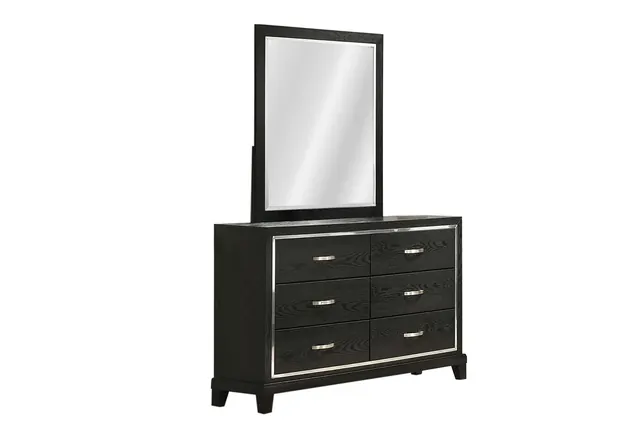 Poundex F5603 black six-drawer dresser with F5602 mirror
