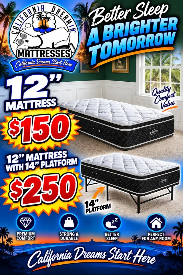 Flyer: 12 inch mattress for $150, or $250 with a 14 inch platform