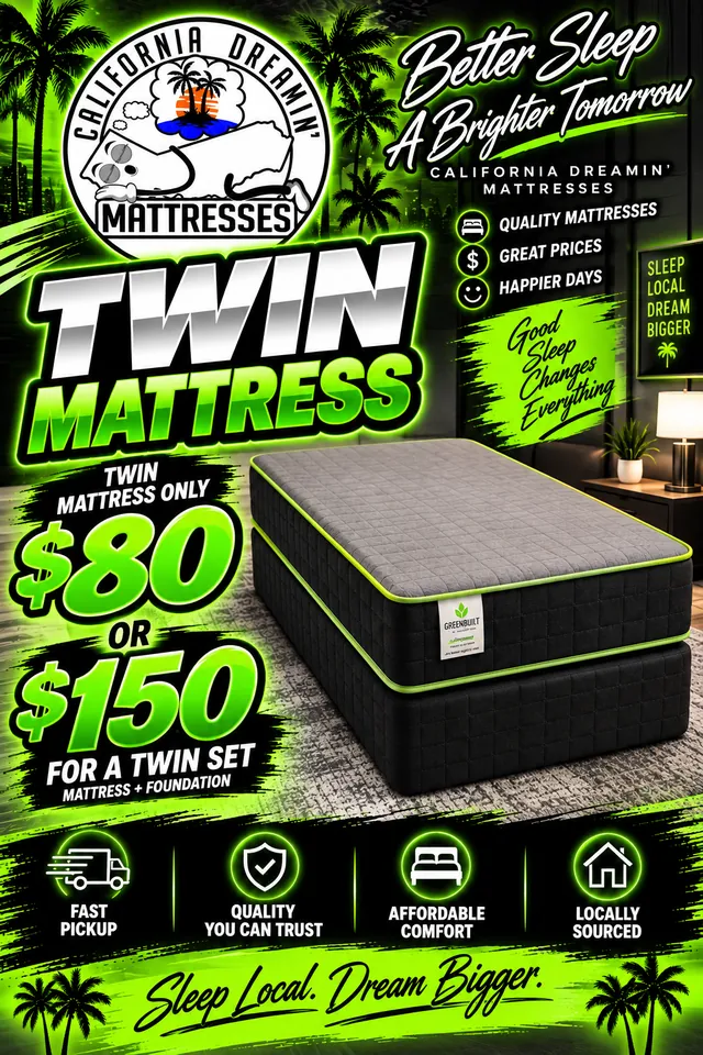 Flyer: twin mattress only $80, or $150 for a twin set with mattress and foundation